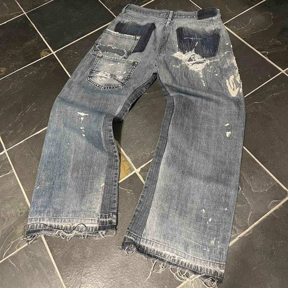 Fedi Cartel Custom 1 of 1 Distressed & Repaired Flared Baggy Jeans - 32/29